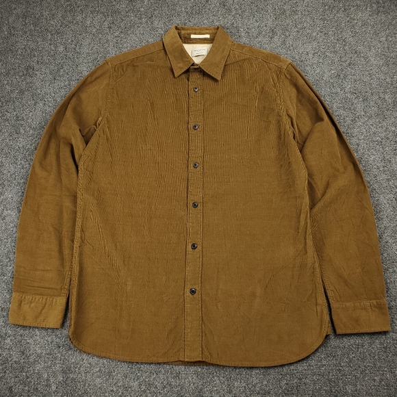 Selected Homme Corduroy Shirt Mens 16.5 Large Brown Button Up Organic Cotton - Picture 2 of 10